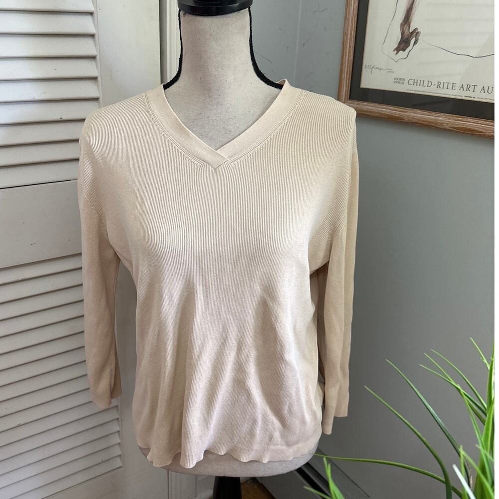 Vintage Banana Republic Sweater Womens Large Beige Ribbed Knit 90s Minimalist